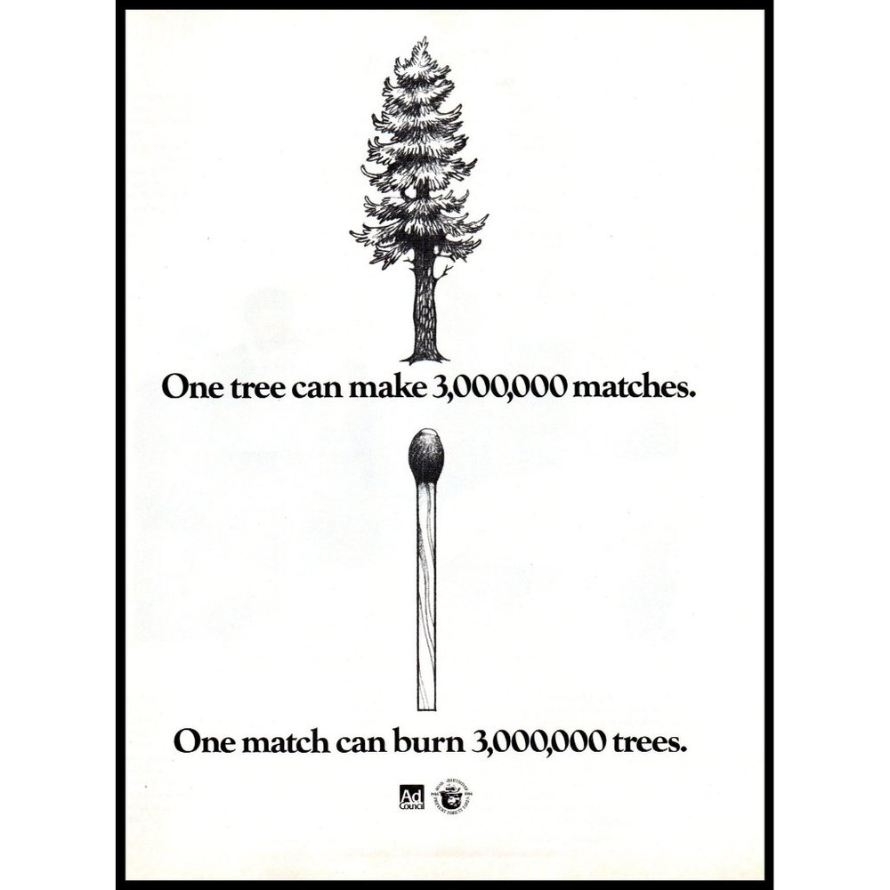 1985 Smokey Bear One Tree One Match Vintage Print Ad Prevent Forest Fires Photo